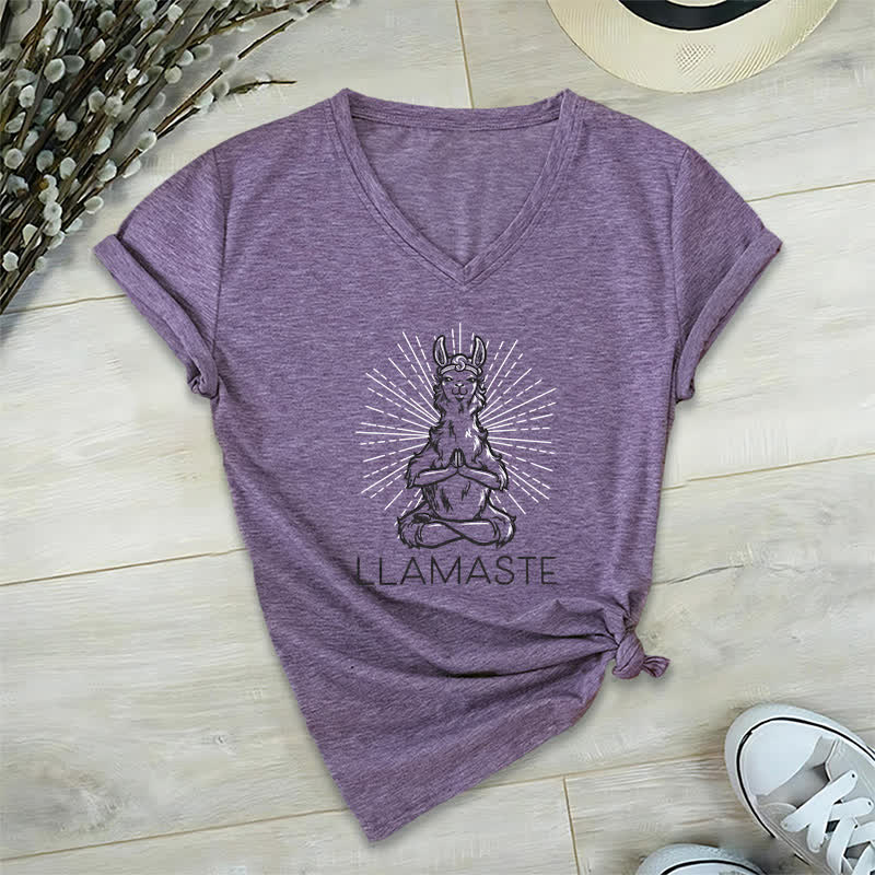 Olivenorma Funny Yoga Llama Namaste Workout V-Neck T-Shirt - Purple - 2XL - image 25