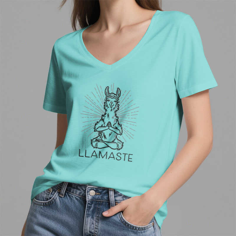 Olivenorma Funny Yoga Llama Namaste Workout V-Neck T-Shirt - image 24