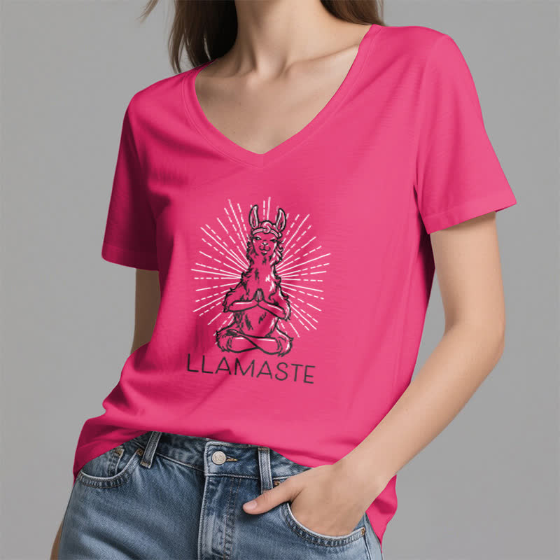 Olivenorma Funny Yoga Llama Namaste Workout V-Neck T-Shirt - image 20