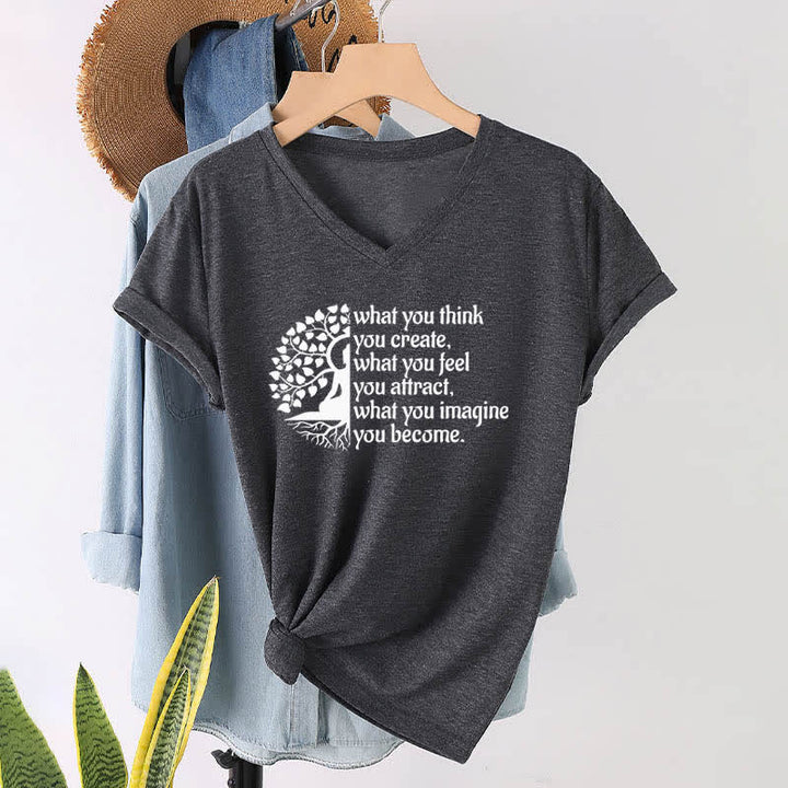 Olivenorma "What You Think You Create" V-Neck T-Shirt - Gray - 2XL - image 8