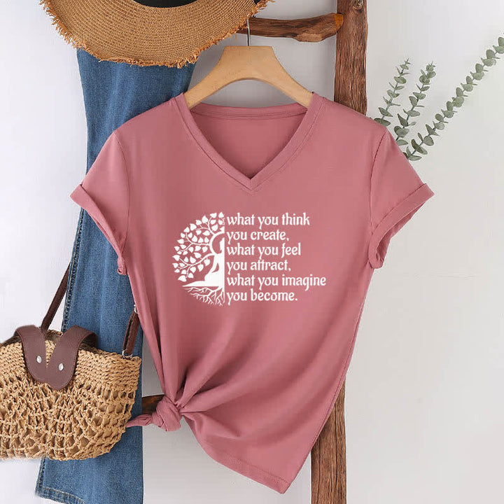 Olivenorma "What You Think You Create" V-Neck T-Shirt - Pink - 2XL - image 16