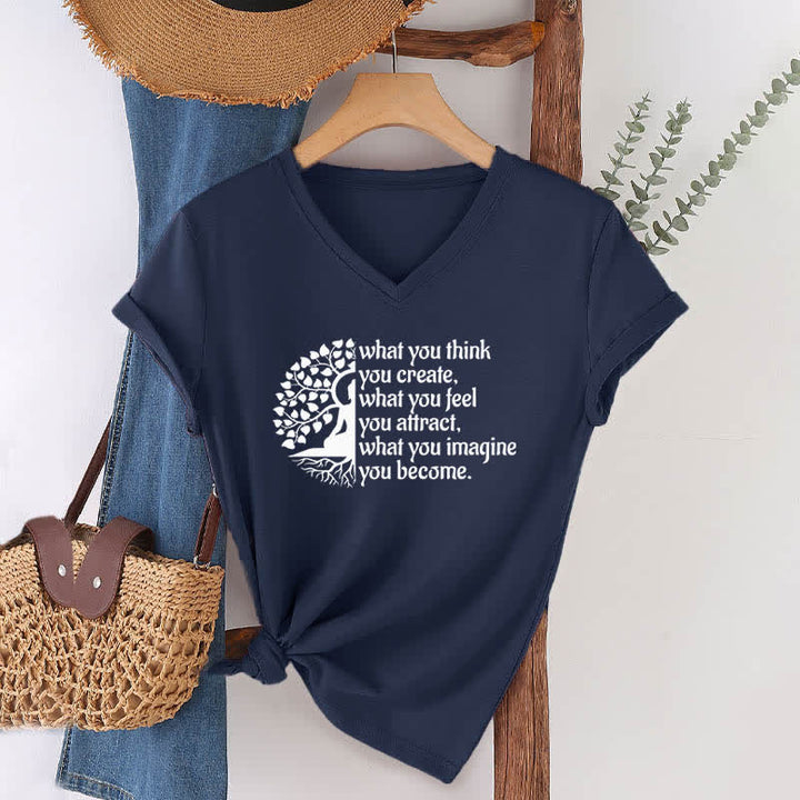 Olivenorma "What You Think You Create" V-Neck T-Shirt - Navy Blue - 2XL - image 2