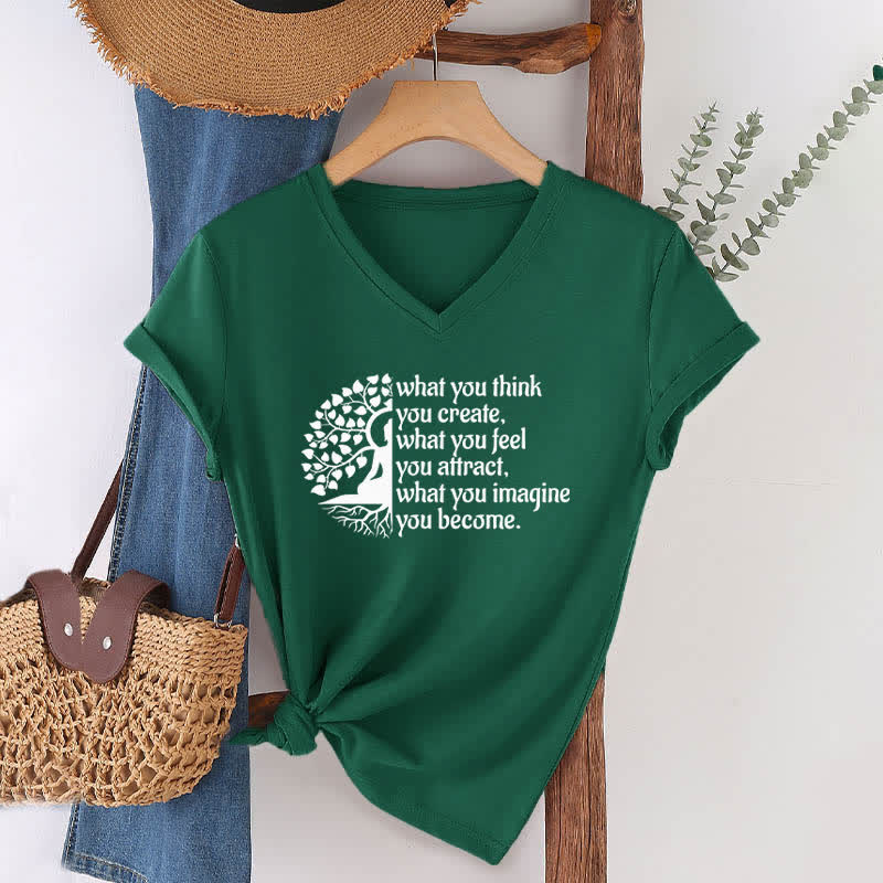 Olivenorma "What You Think You Create" V-Neck T-Shirt - Dark Green - 2XL - image 4