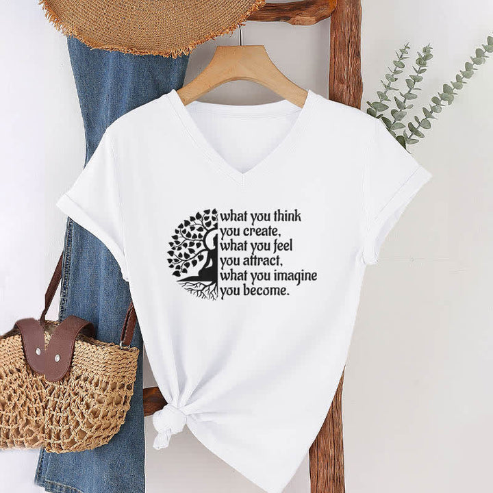 Olivenorma "What You Think You Create" V-Neck T-Shirt - White - 2XL - image 0