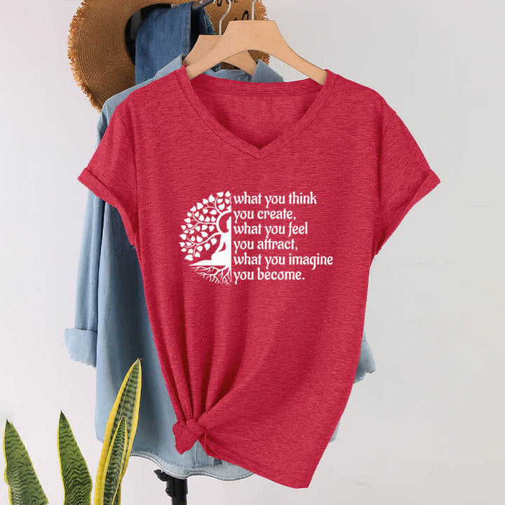 Olivenorma "What You Think You Create" V-Neck T-Shirt - Red - 2XL - image 12