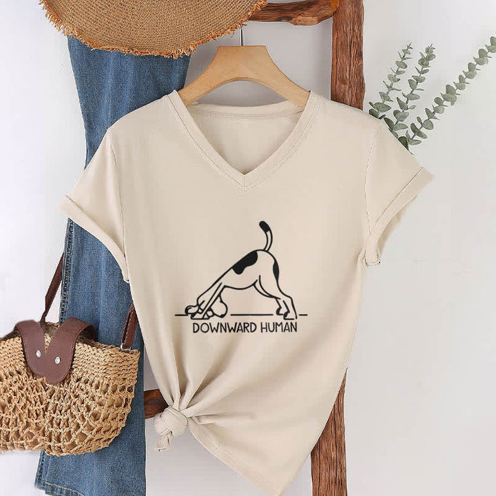 Olivenorma Downward-Facing Dog Yoga V-Neck T-Shirt - Khaki - 2XL - image 20