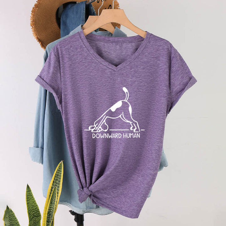 Olivenorma Downward-Facing Dog Yoga V-Neck T-Shirt - Purple - 2XL - image 0