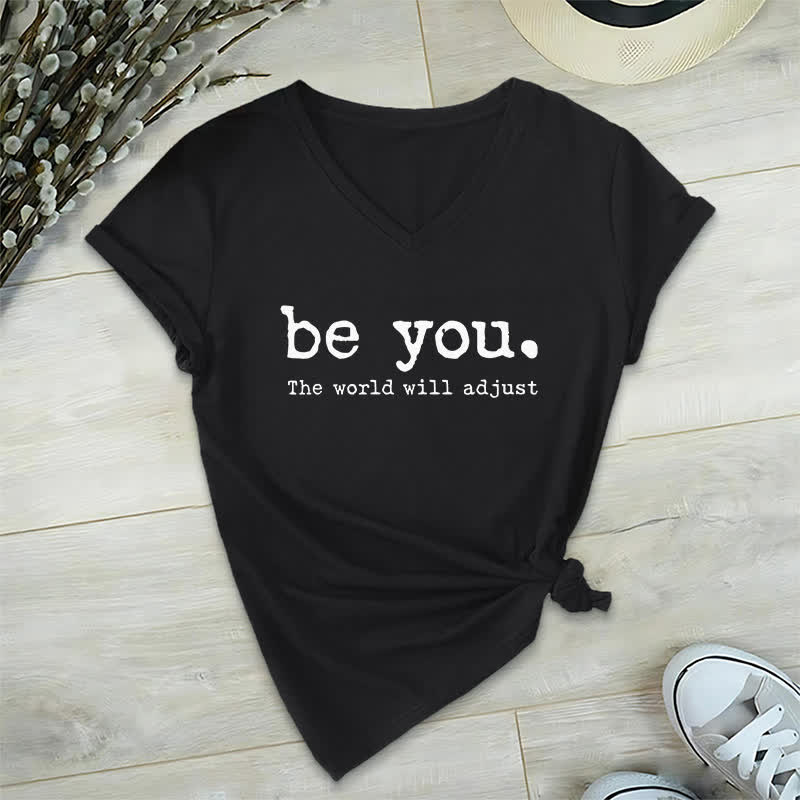 Olivenorma "Be You The World Will Adjust" V-Neck T-Shirt - Black - 2XL - image 12