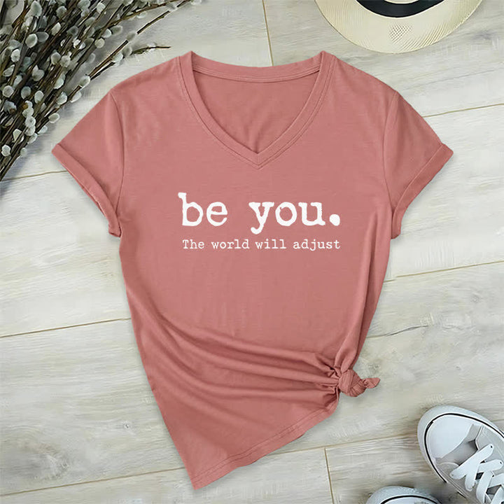 Olivenorma "Be You The World Will Adjust" V-Neck T-Shirt - Pink - 2XL - image 18