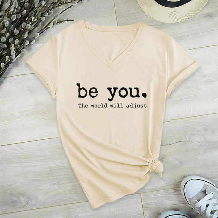 Olivenorma "Be You The World Will Adjust" V-Neck T-Shirt - Khaki - 2XL - image 22