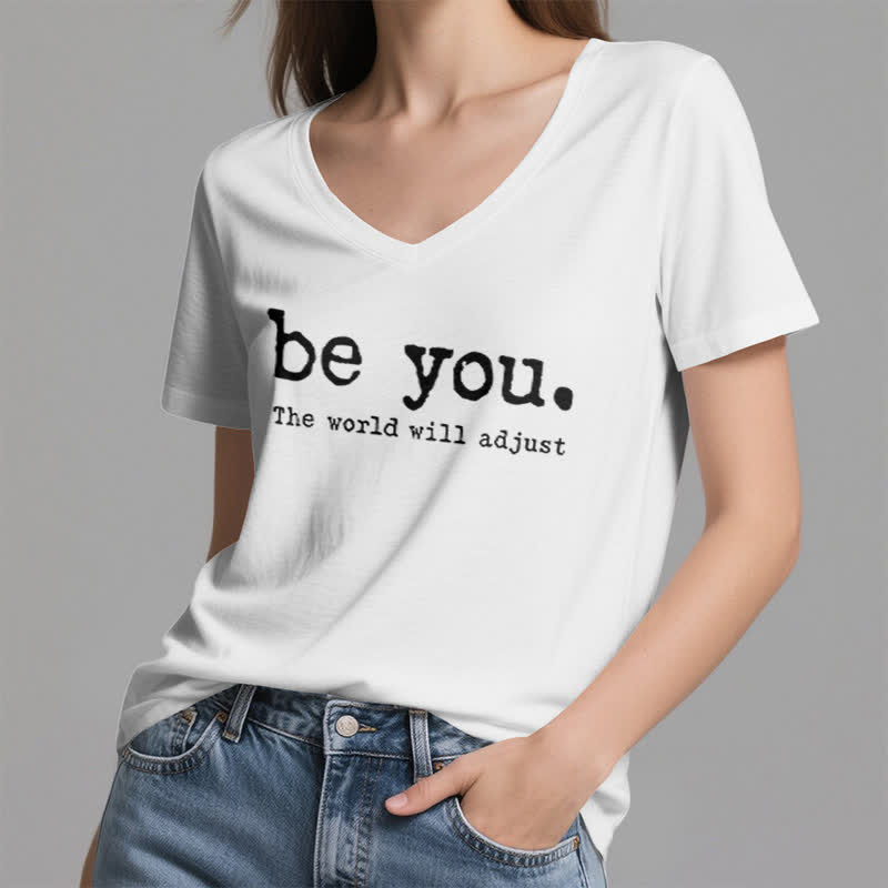 Olivenorma "Be You The World Will Adjust" V-Neck T-Shirt - image 3