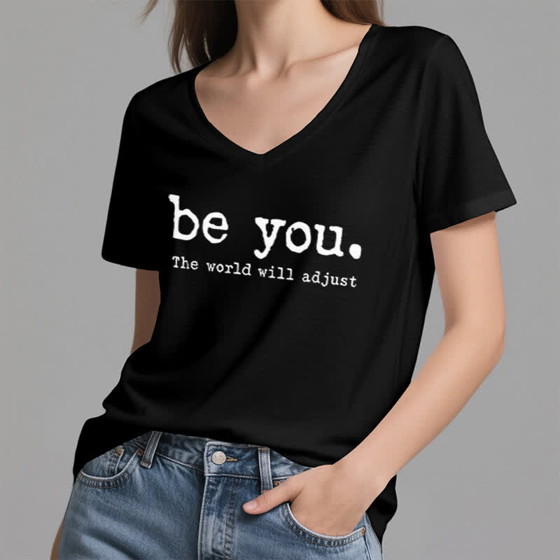 Olivenorma "Be You The World Will Adjust" V-Neck T-Shirt - image 11