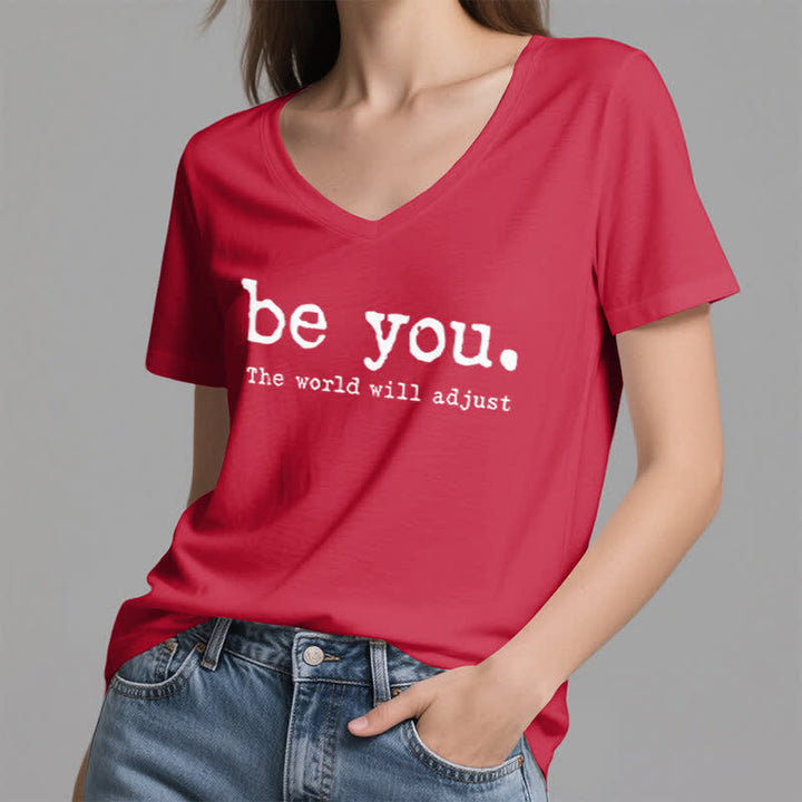Olivenorma "Be You The World Will Adjust" V-Neck T-Shirt - image 13