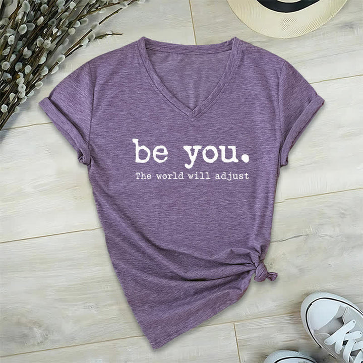 Olivenorma "Be You The World Will Adjust" V-Neck T-Shirt - Purple - 2XL - image 24