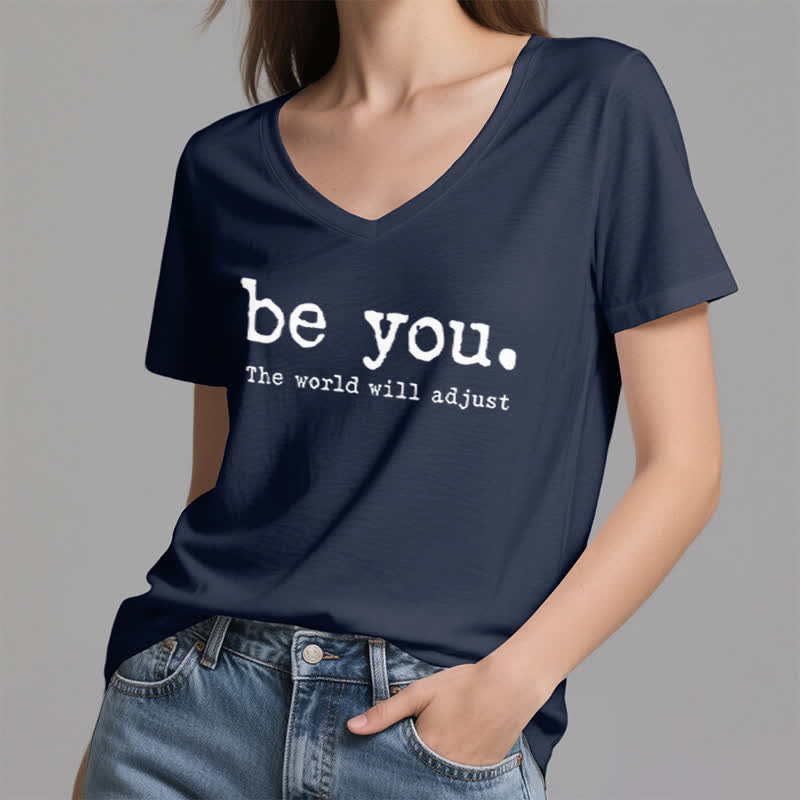 Olivenorma "Be You The World Will Adjust" V-Neck T-Shirt - image 3