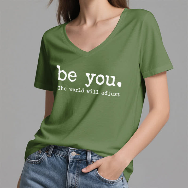 Olivenorma "Be You The World Will Adjust" V-Neck T-Shirt - image 9