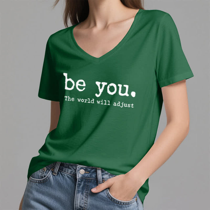 Olivenorma "Be You The World Will Adjust" V-Neck T-Shirt - image 7