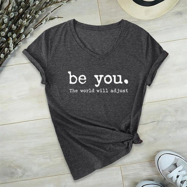 Olivenorma "Be You The World Will Adjust" V-Neck T-Shirt - Gray - 2XL - image 10
