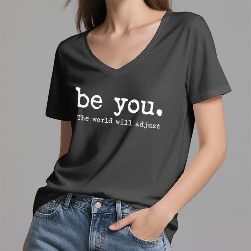 Olivenorma "Be You The World Will Adjust" V-Neck T-Shirt - image 9