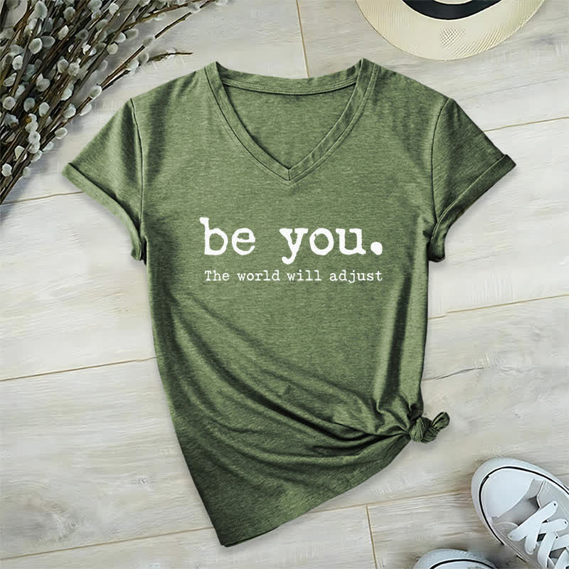 Olivenorma "Be You The World Will Adjust" V-Neck T-Shirt - Olive Green - 2XL - image 8