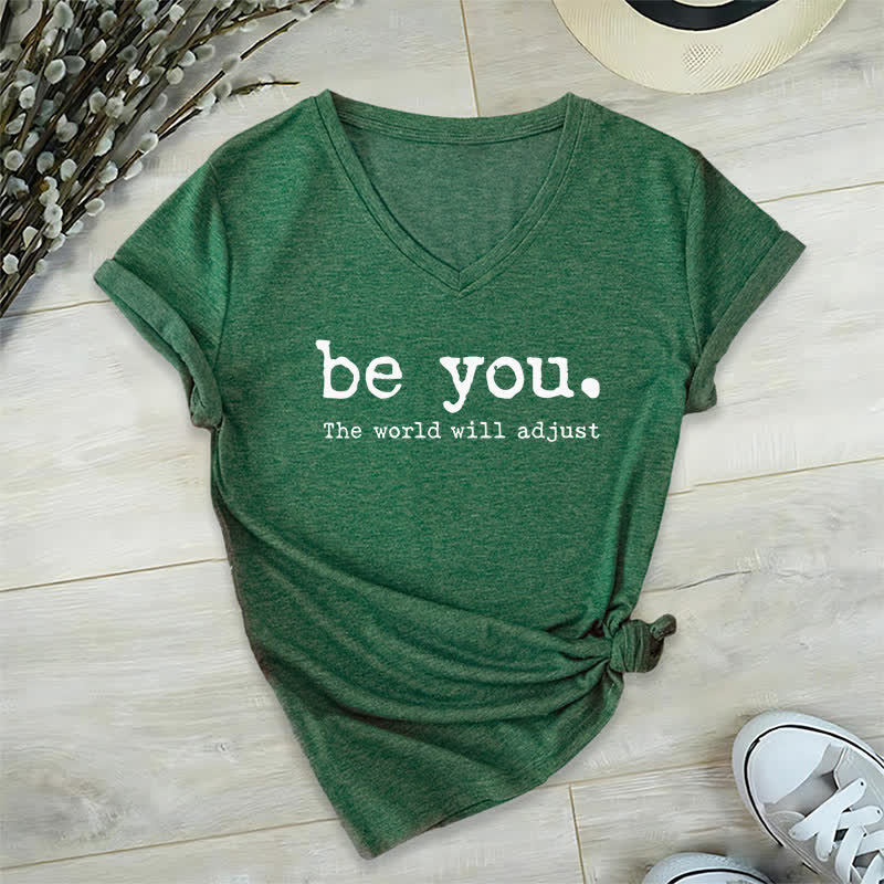 Olivenorma "Be You The World Will Adjust" V-Neck T-Shirt - Dark Green - 2XL - image 4