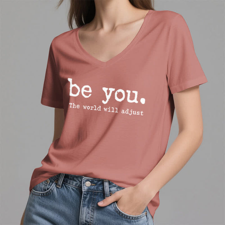 Olivenorma "Be You The World Will Adjust" V-Neck T-Shirt - image 17