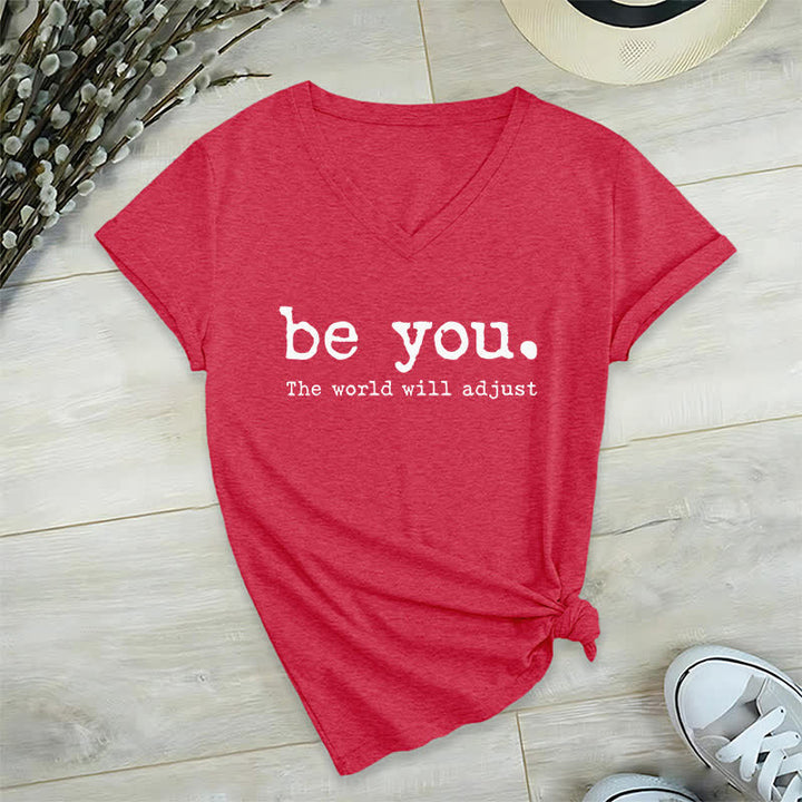 Olivenorma "Be You The World Will Adjust" V-Neck T-Shirt - Red - 2XL - image 12