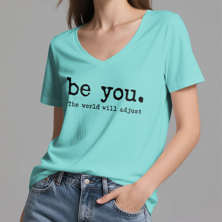 Olivenorma "Be You The World Will Adjust" V-Neck T-Shirt - image 25