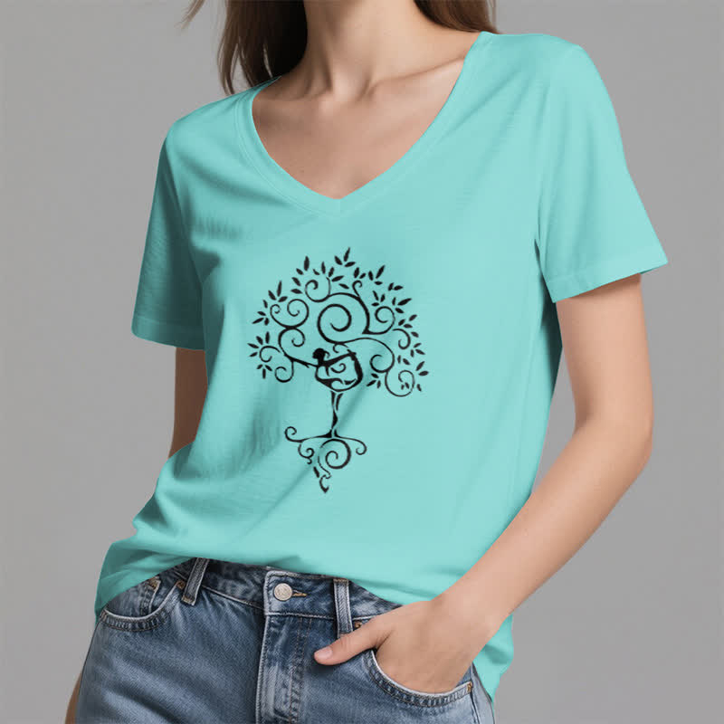 Olivenorma Yoga Tree Pose V-Neck T-Shirt - image 19