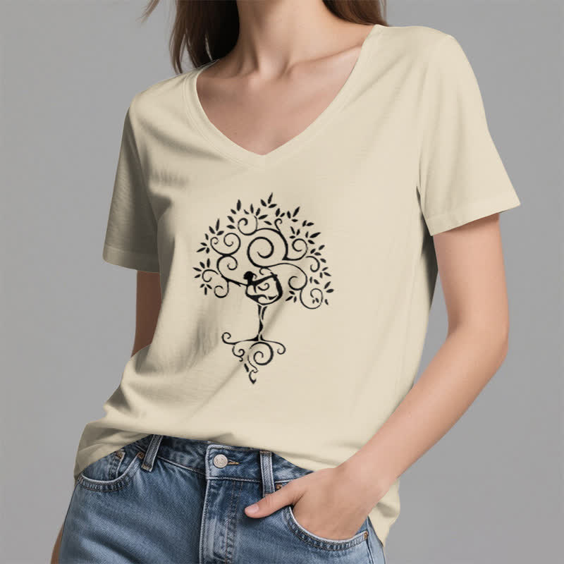 Olivenorma Yoga Tree Pose V-Neck T-Shirt - image 20