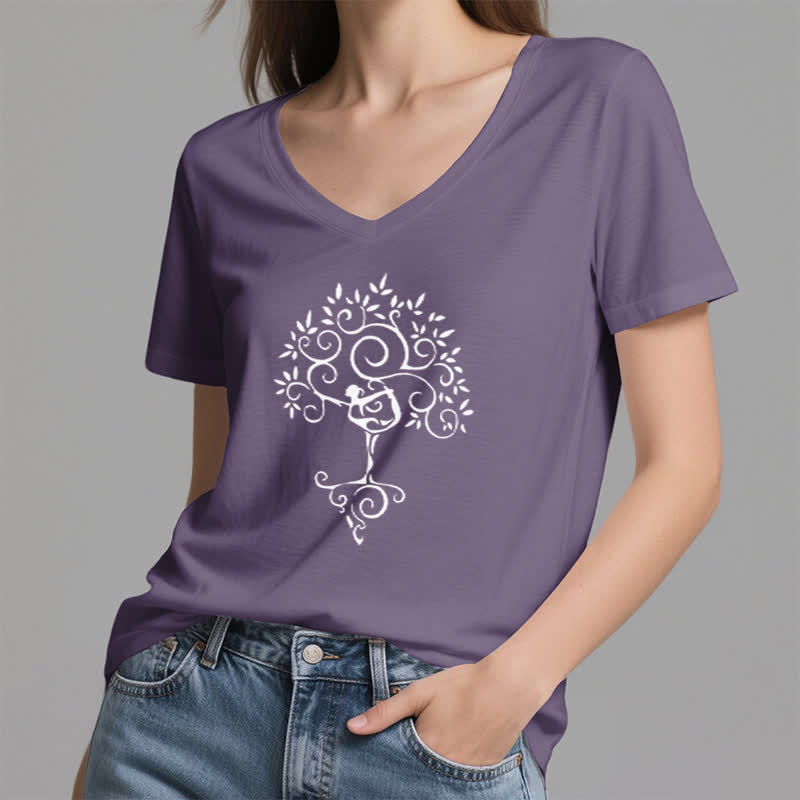 Olivenorma Yoga Tree Pose V-Neck T-Shirt - image 13