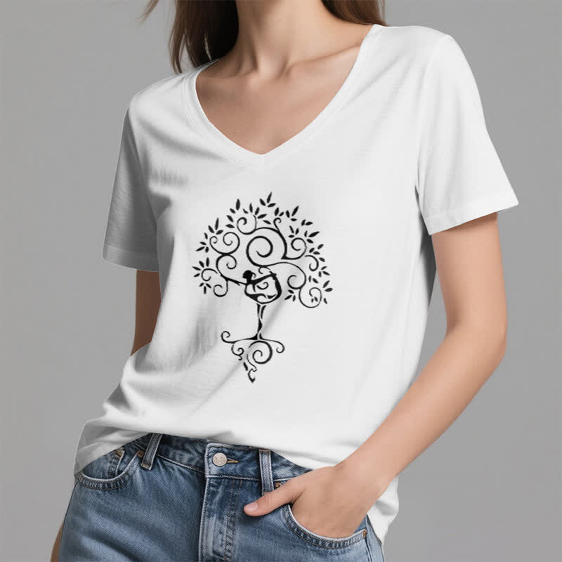 Olivenorma Yoga Tree Pose V-Neck T-Shirt - image 18