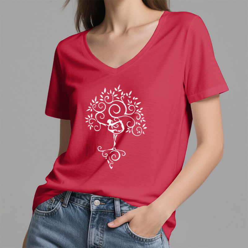 Olivenorma Yoga Tree Pose V-Neck T-Shirt - image 25