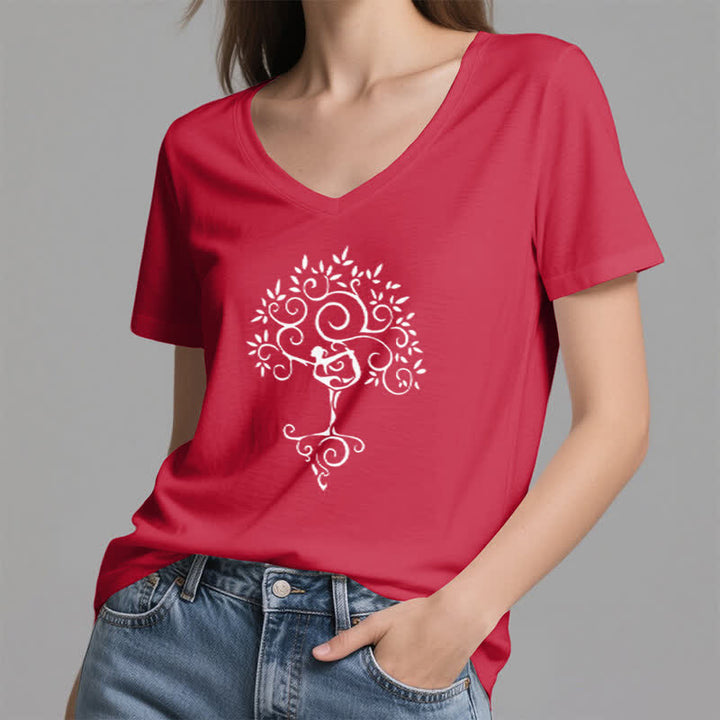 Olivenorma Yoga Tree Pose V-Neck T-Shirt - image 25