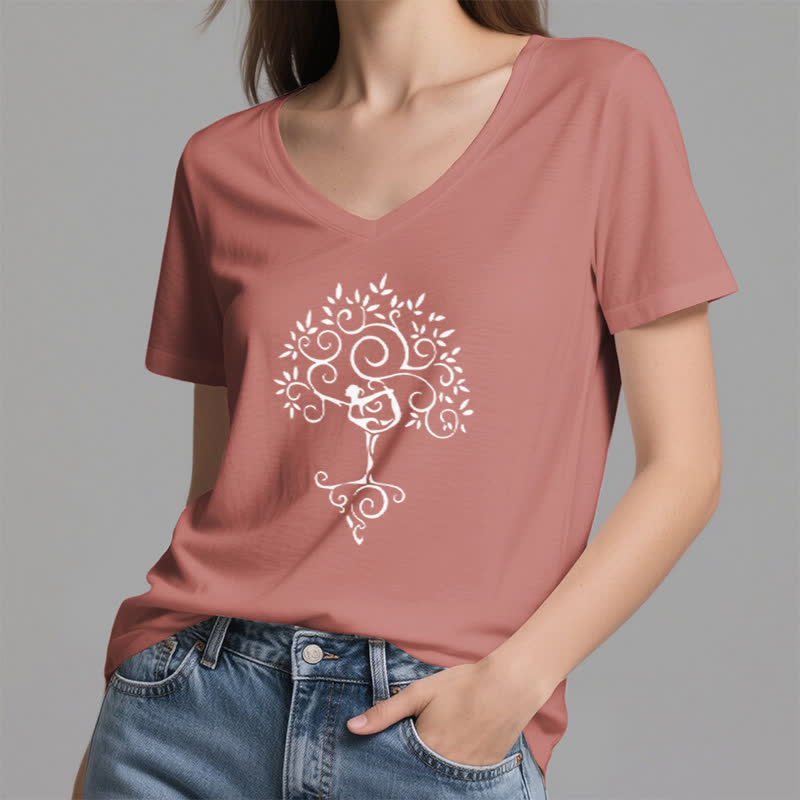 Olivenorma Yoga Tree Pose V-Neck T-Shirt - image 21