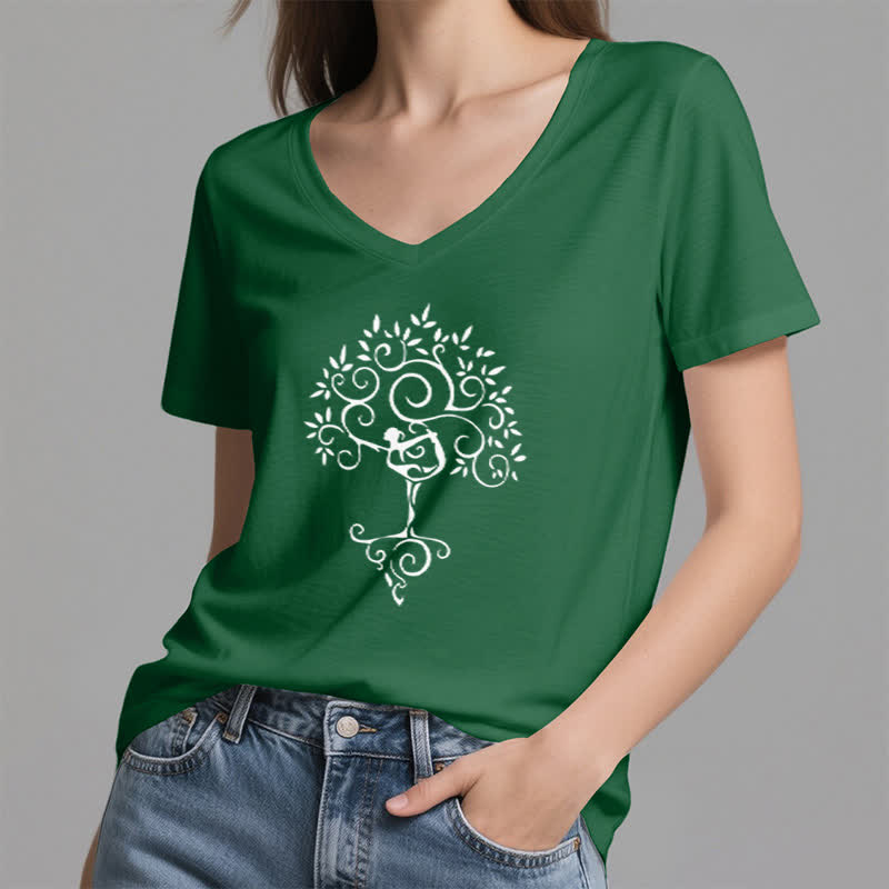 Olivenorma Yoga Tree Pose V-Neck T-Shirt - image 23