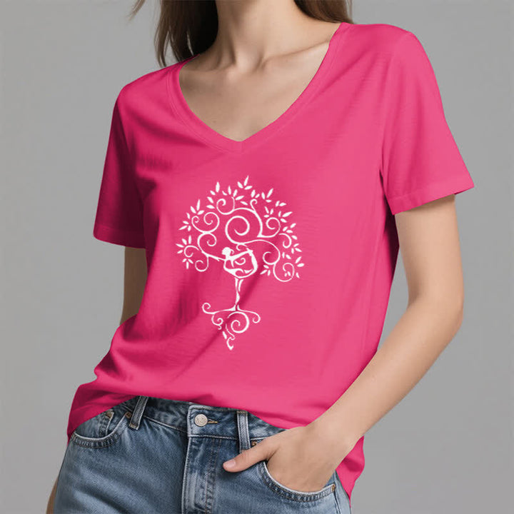 Olivenorma Yoga Tree Pose V-Neck T-Shirt - image 24