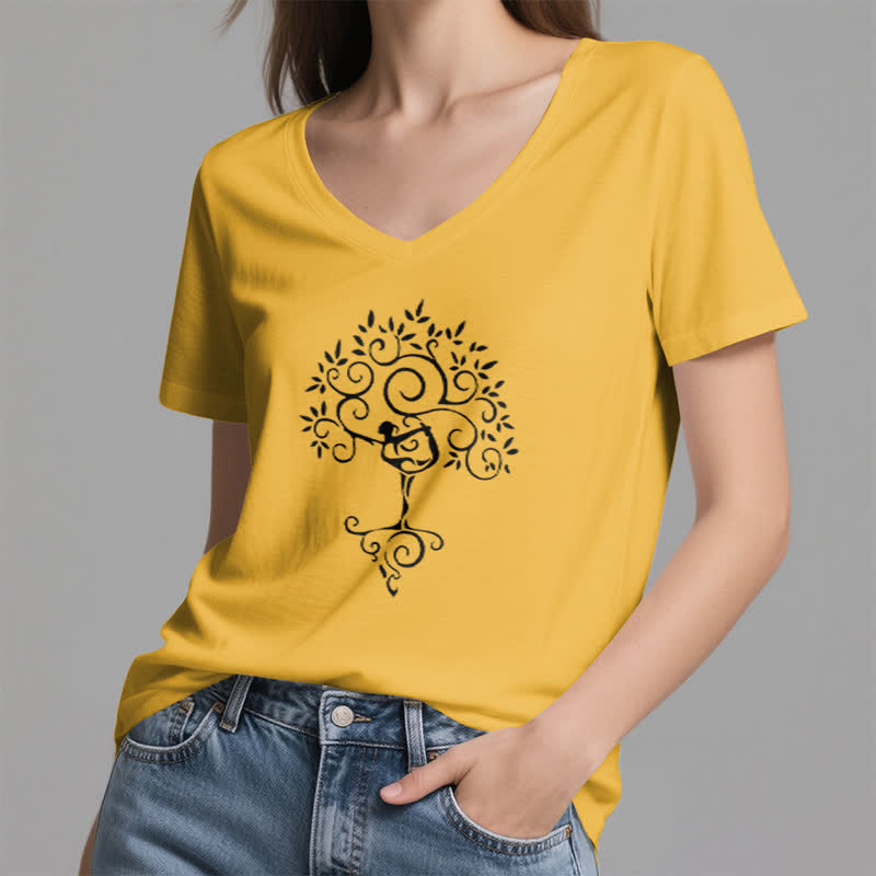 Olivenorma Yoga Tree Pose V-Neck T-Shirt - image 22