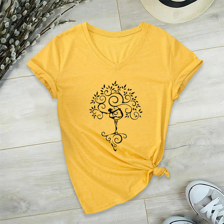 Olivenorma Yoga Tree Pose V-Neck T-Shirt - Yellow - 2XL - image 10
