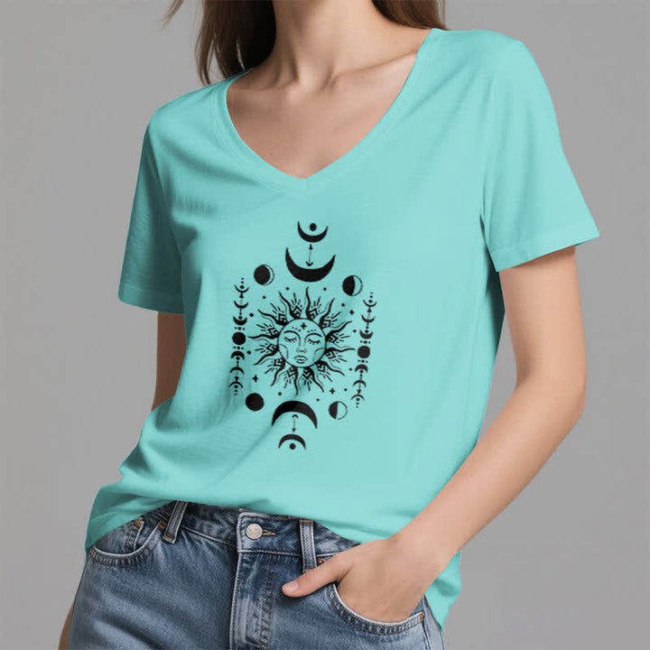 Olivenorma Sun And Moon Aesthetic Yoga V-Neck T-Shirt - image 23