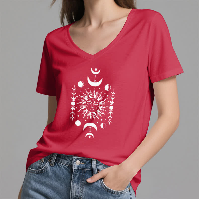 Olivenorma Sun And Moon Aesthetic Yoga V-Neck T-Shirt - image 13