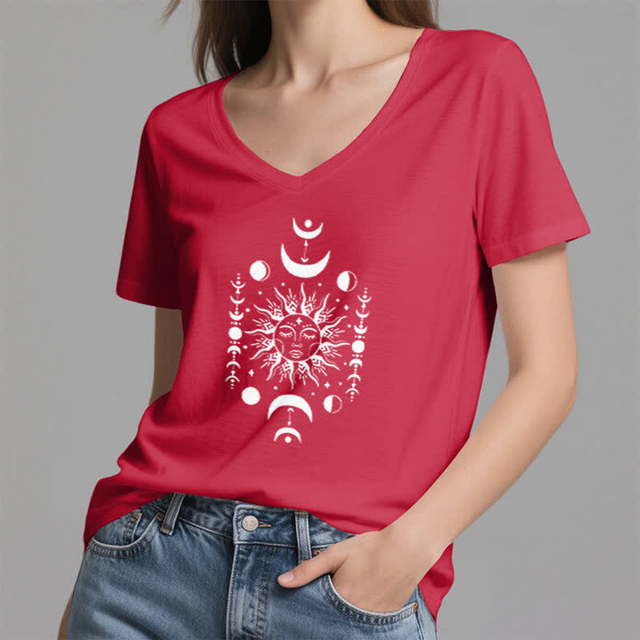 Olivenorma Sun And Moon Aesthetic Yoga V-Neck T-Shirt - image 13