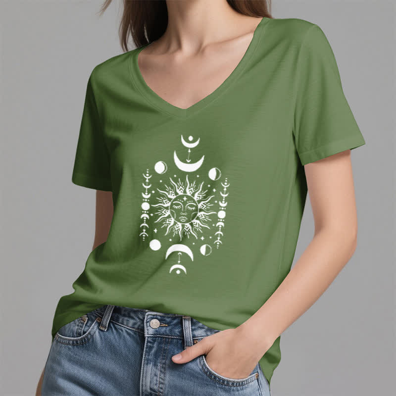 Olivenorma Sun And Moon Aesthetic Yoga V-Neck T-Shirt - image 1