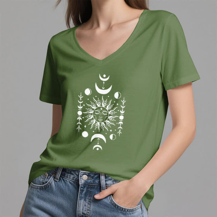 Olivenorma Sun And Moon Aesthetic Yoga V-Neck T-Shirt - image 1