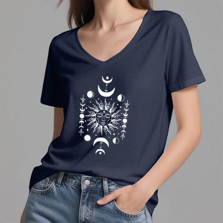 Olivenorma Sun And Moon Aesthetic Yoga V-Neck T-Shirt - image 5