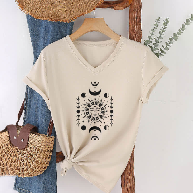 Olivenorma Sun And Moon Aesthetic Yoga V-Neck T-Shirt - Khaki - 2XL - image 20