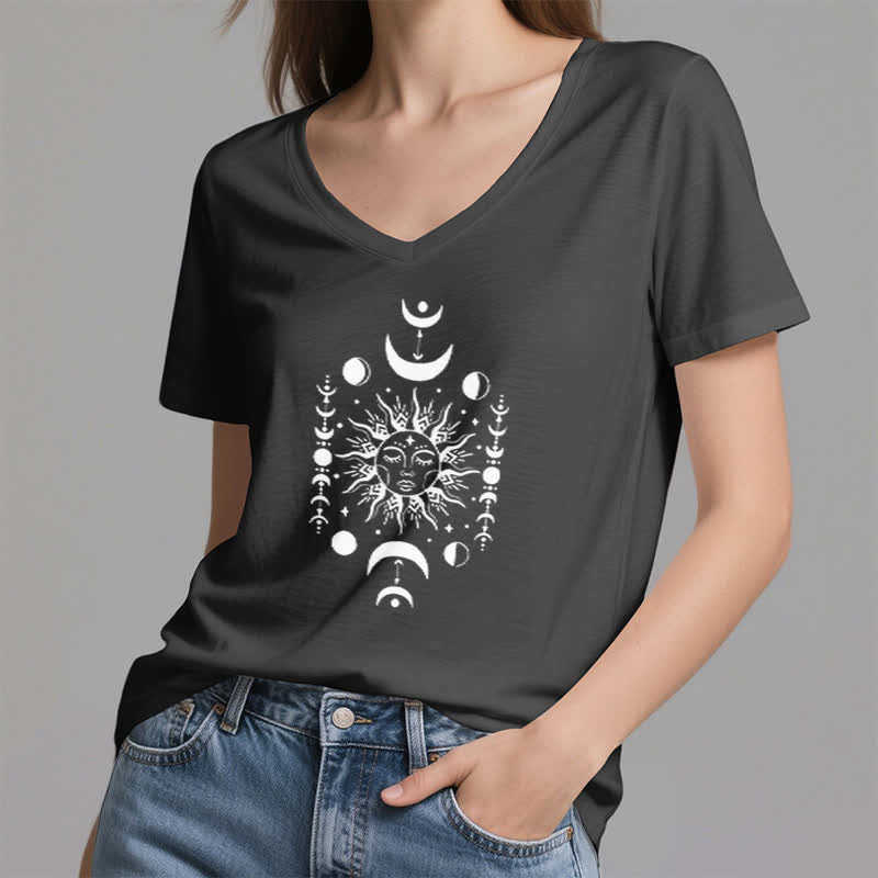 Olivenorma Sun And Moon Aesthetic Yoga V-Neck T-Shirt - image 9