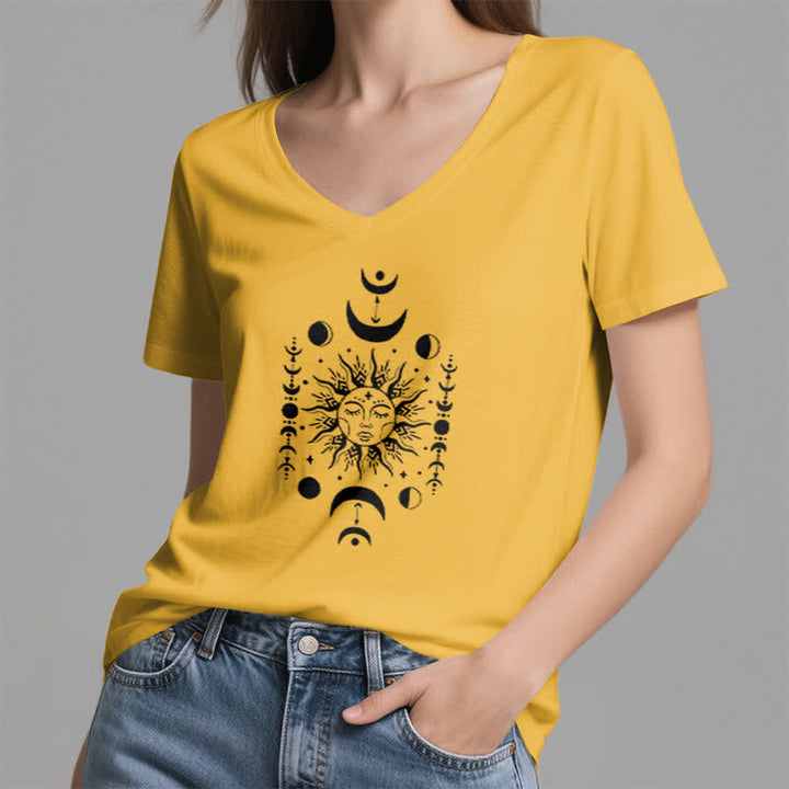 Olivenorma Sun And Moon Aesthetic Yoga V-Neck T-Shirt - image 15