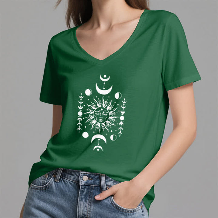 Olivenorma Sun And Moon Aesthetic Yoga V-Neck T-Shirt - image 5