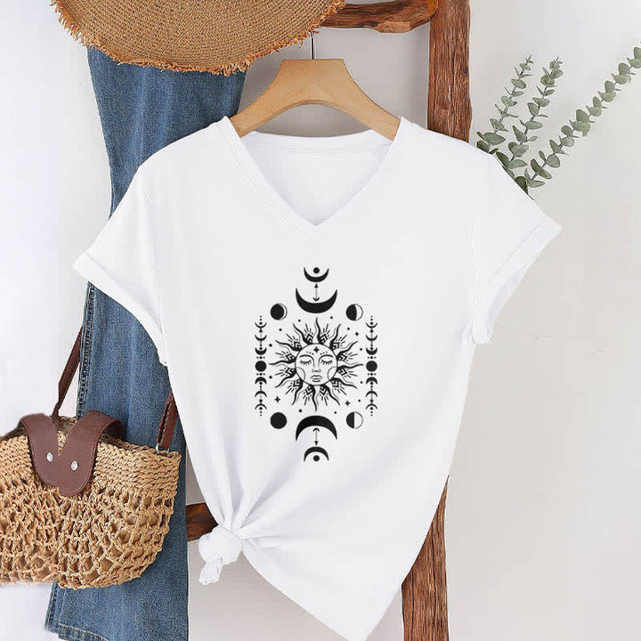 Olivenorma Sun And Moon Aesthetic Yoga V-Neck T-Shirt - White - 2XL - image 2